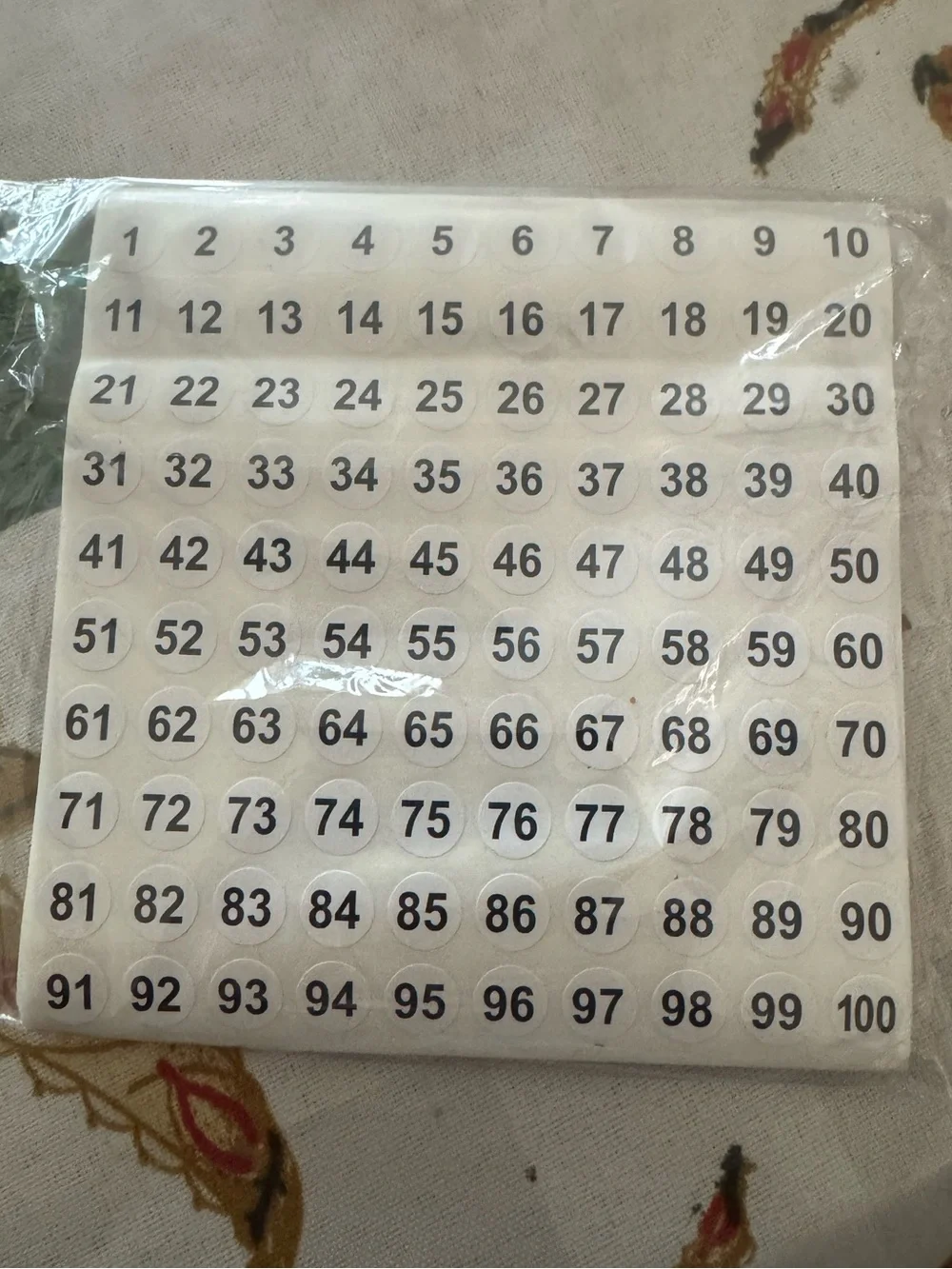 White Numbered Sticker Labels - 10 Sheets/1000 Stickers total